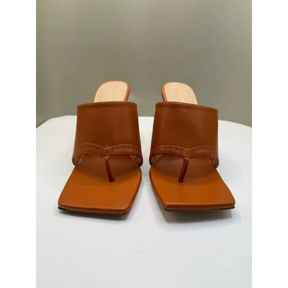 NWOT Rampage brown women's square-toe thong mule sandals slip-on Sz 9